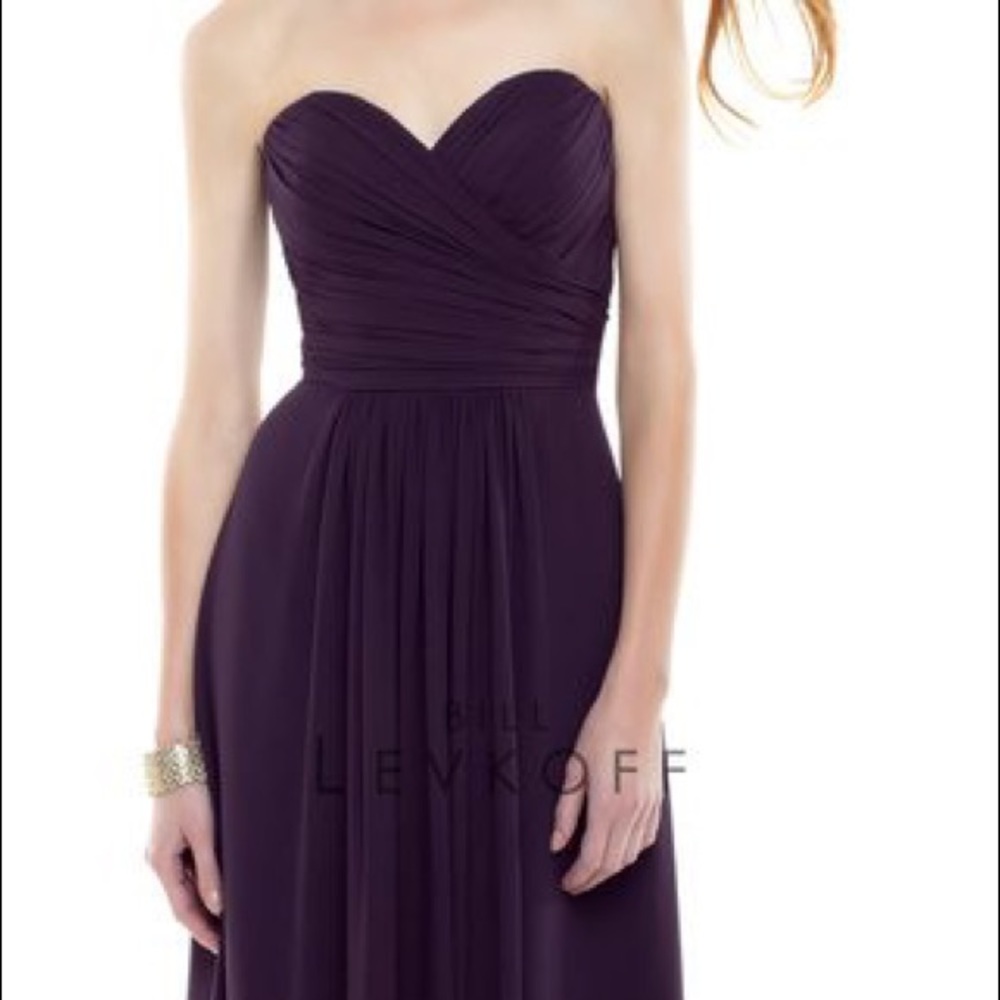 Bill Levkoff plum bridesmaids dress